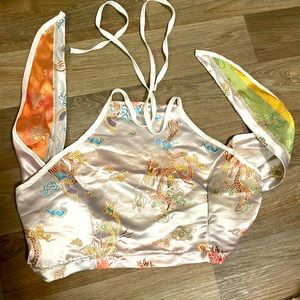 Chinese aesthetic print tie from back